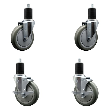 Service Caster 5'' SS Gray Poly Wheel Swivel 1-3/4'' Expanding Stem Caster Set 2 Brakes, 4PK SCC-SSEX20S514-PPUB-2-TLB-2-134